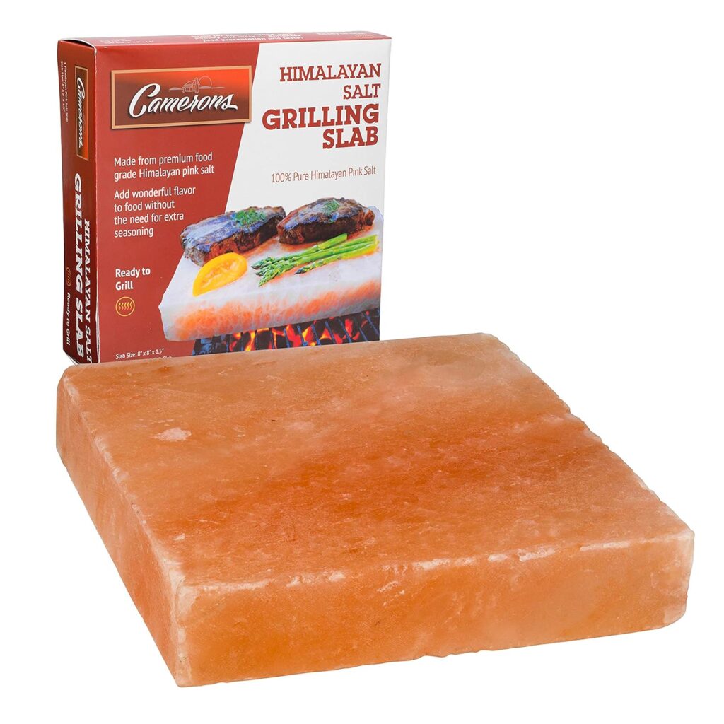 Camerons Himalayan Pink Salt Block for Grilling (8x8) - Barbecue Grill Slab Maintains Even Temperature Hot or Cold - Naturally Adds Salty Flavor to Cooking - Barbecue Grilling  Cookout Essential