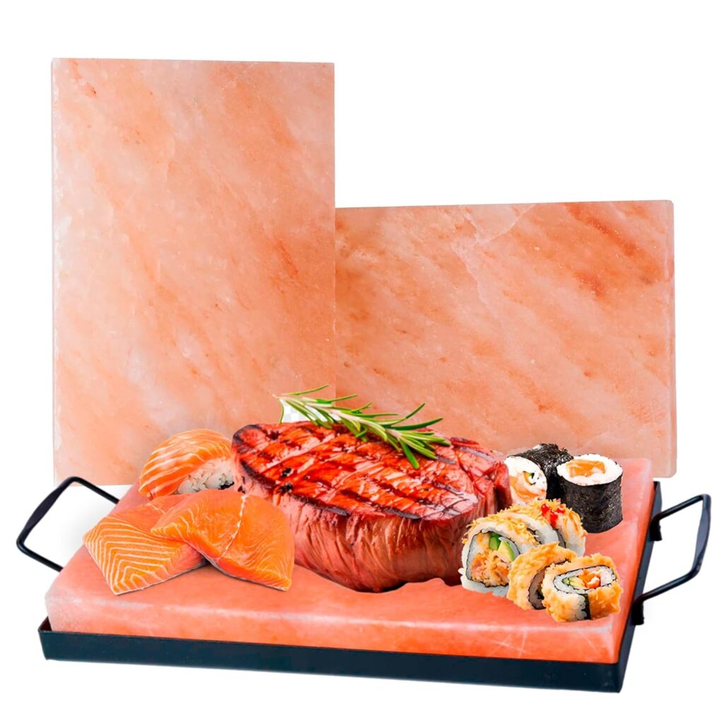 FOCUS NUTRITION Pink Himalayan Salt Block With Tray - Salt Stone For Grilling, Cooking, Serving | 100% Pure Salt Slab | Unique Gifts for Cooks | Food Grade