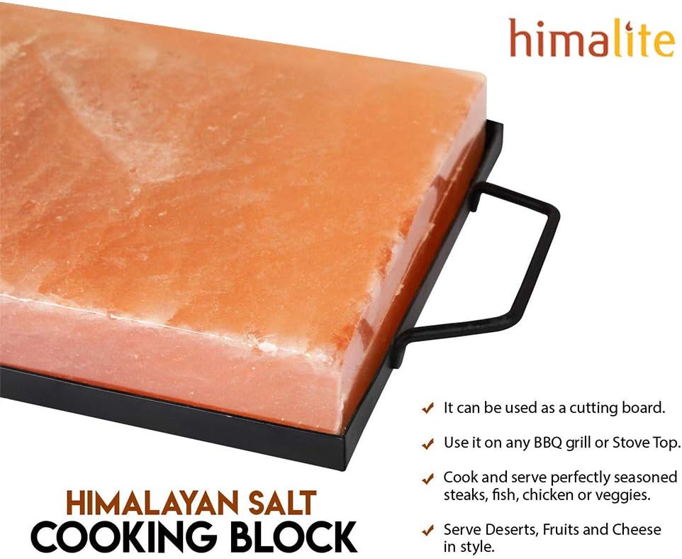 Himalayan Salt Block for Cooking – 12x8x1.5” Natural Rock Salt Plate with Stainless Steel Tray – Grill, Sear, Chill  Serve – Gourmet Gift for Chefs, Men  Women