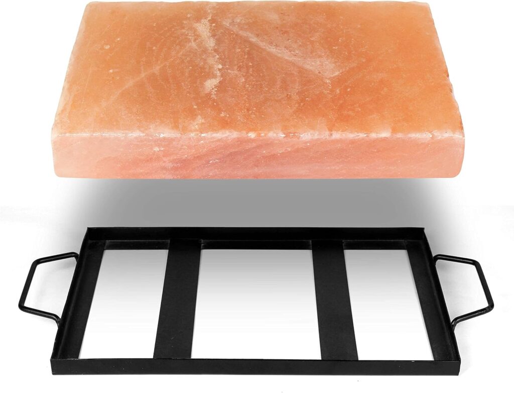 Himalayan Salt Block for Cooking – 12x8x1.5” Natural Rock Salt Plate with Stainless Steel Tray – Grill, Sear, Chill  Serve – Gourmet Gift for Chefs, Men  Women