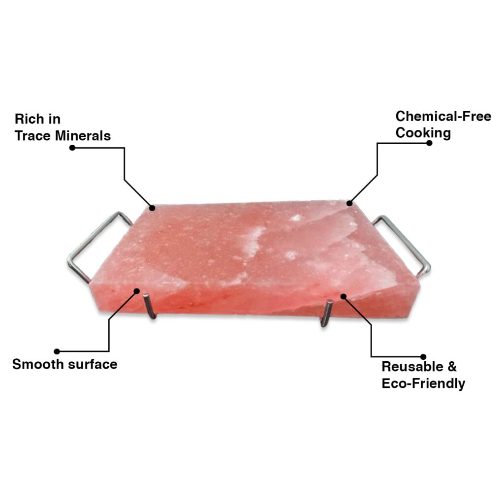 Himalayan Salt Block with Steel Tray for Grilling- Cooking, Cutting, and Serving, 12”x8”x1.5”, Food Grade Rock Salt Plate, Salt Slab a Unique Gift for Men, Women, Chefs  Cooks