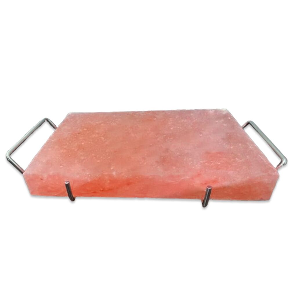 Himalayan Salt Block with Steel Tray for Grilling- Cooking, Cutting, and Serving, 12”x8”x1.5”, Food Grade Rock Salt Plate, Salt Slab a Unique Gift for Men, Women, Chefs  Cooks