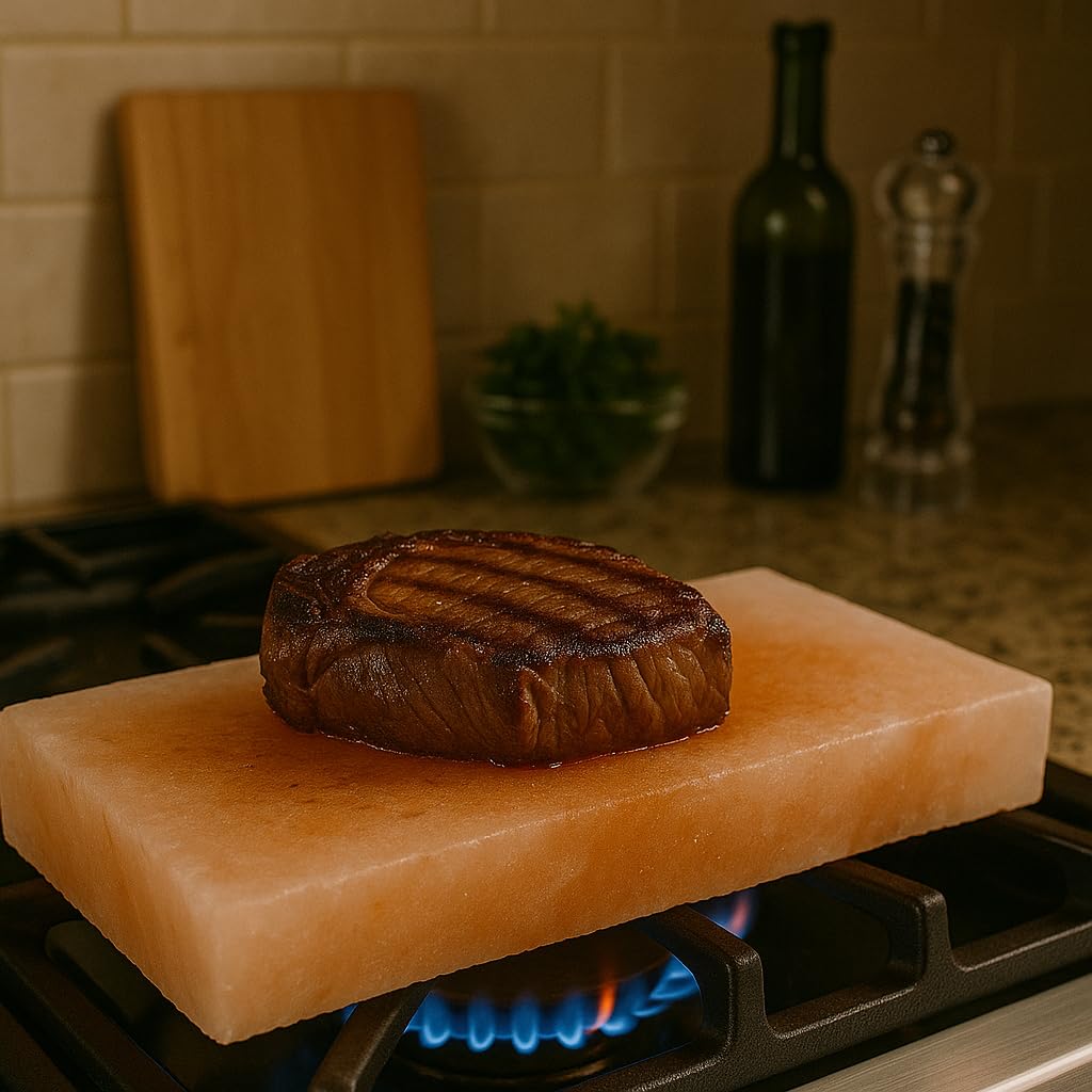 Himalayan Salt Block with Steel Tray for Grilling- Cooking, Cutting, and Serving, 12”x8”x1.5”, Food Grade Rock Salt Plate, Salt Slab a Unique Gift for Men, Women, Chefs  Cooks