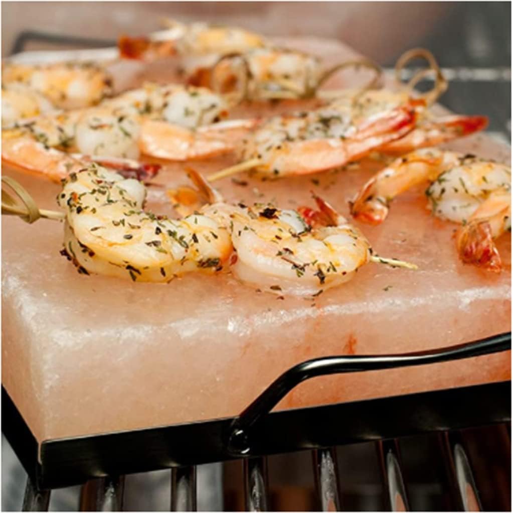 Himalayan Salt Plate Steel with Holder Set, Outdoor BBQ Himalayan Salt Block for Grilling Searing Chilling Cutting Seasoning  Serving, Size 12x8x1.6 inch.