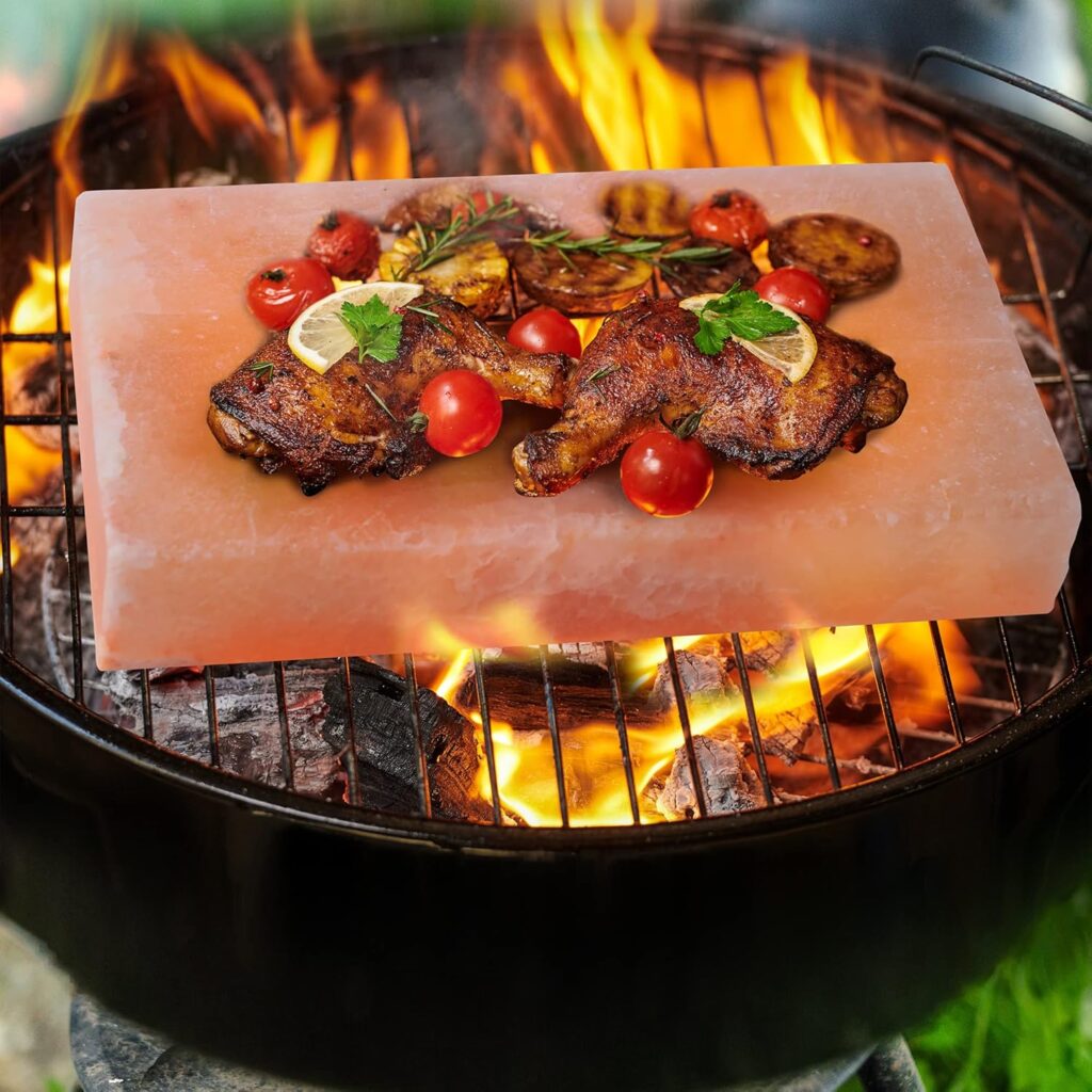 POHS Himalayan Pink Rock Salt Block For BBQ, Cooking, Grilling, Hot and Cold Serving Himalayan salt Slab (12 x 8 x 2 with Metal Holder)
