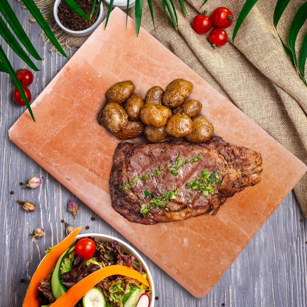 POHS Himalayan Pink Rock Salt Block For BBQ, Cooking, Grilling, Hot and Cold Serving Himalayan salt Slab (12 x 8 x 2 with Metal Holder)