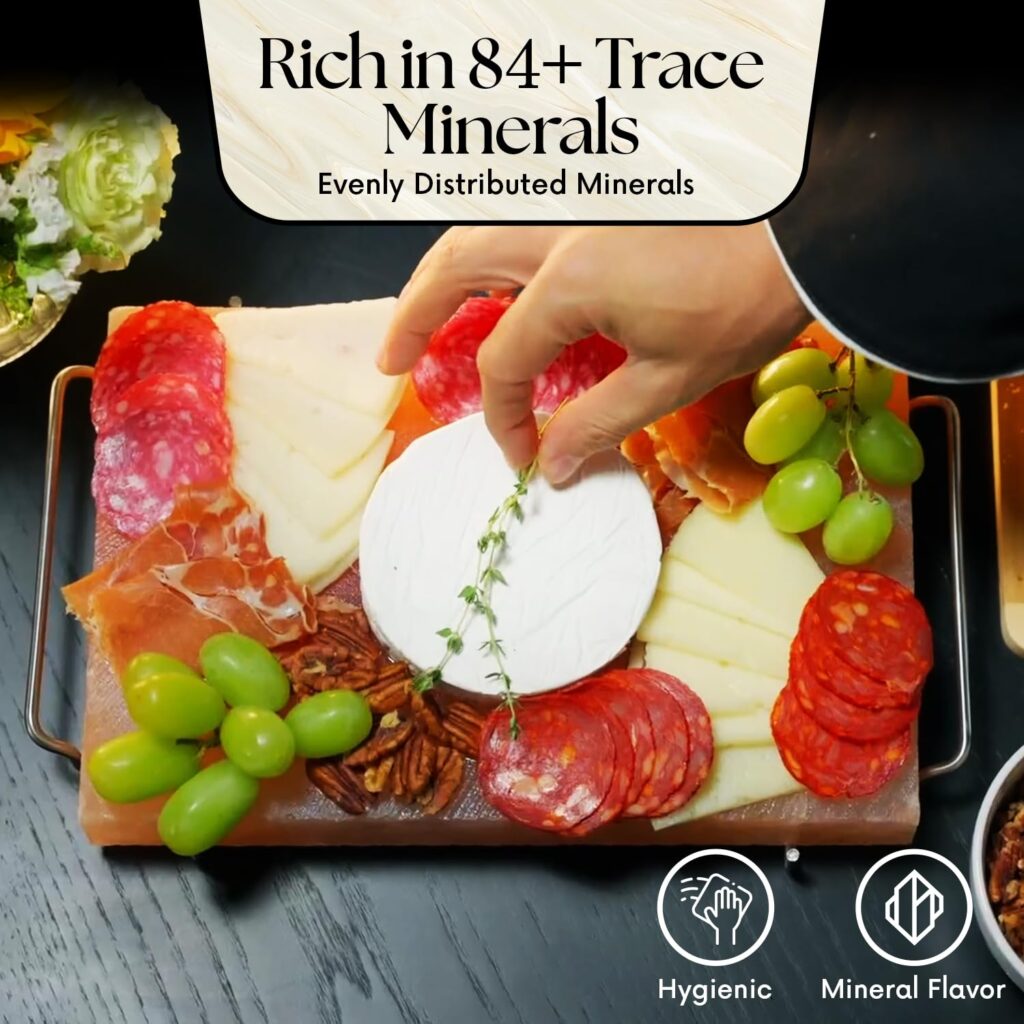 UMAID Himalayan Salt Block For Grilling, Cooking, Cutting and Serving,12X8X1.5 Food Grade Himalayan Pink Salt Stone on Stainless Steel Plate  Recipe Booklet, Unique Gifts for Men, Women, Chef, Cooks